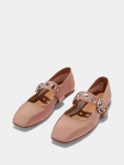 Uma Eyelet Grosgrain Mary-Janes Flats