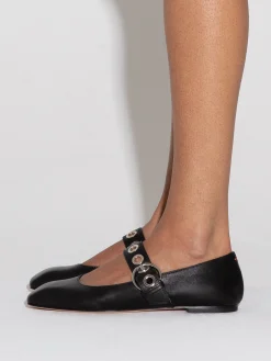 Uma Eyelet Leather Mary-Janes Flats
